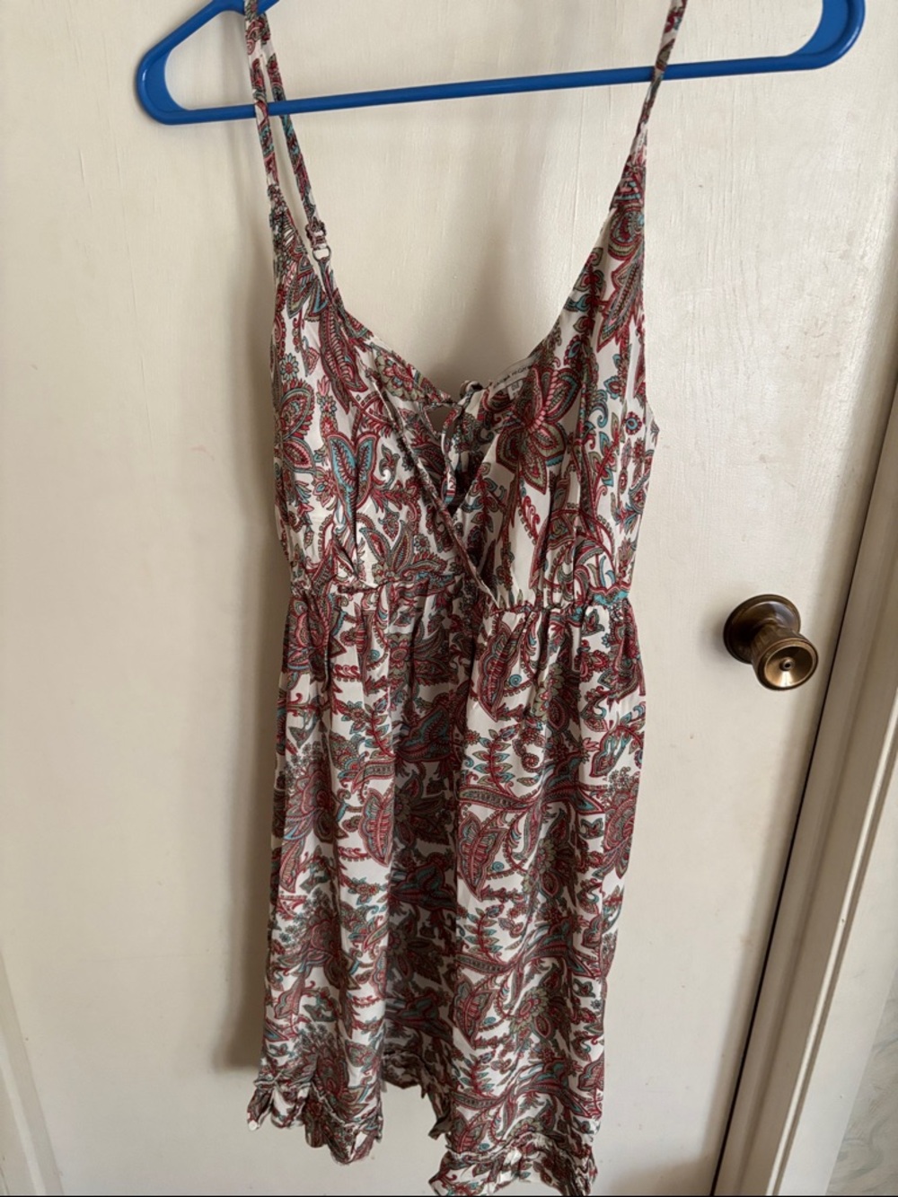 Paisley Print Spaghetti Strap Mini Dress in Cream and Red